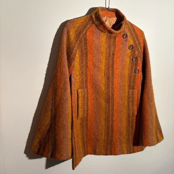 Vintage Skyespun Skye Wool Mill Portree Warm Toned Cape - Picture 2 of 6
